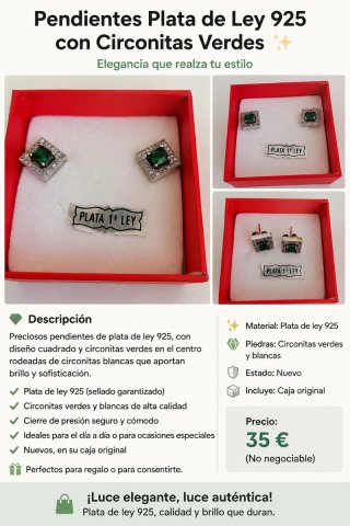 Pendientes Plata Ley 925 Circonitas Verdes