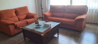 Mesa centro madera maciza cristal 98 x 98 cm.