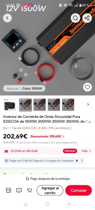 Inversor de Corriente EDELOR 1500W/3000W 24v