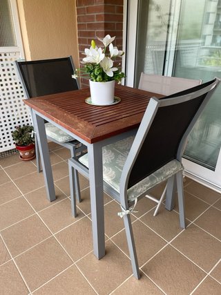 Mesa y 2 Sillas Jardín Madera y Metal