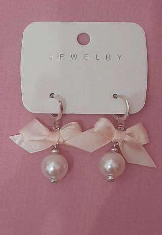 Pendientes lazo y perla rosa