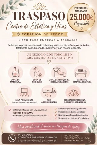 Traspaso de centro estética y peluquería