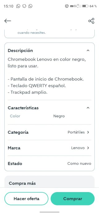 Portátil Lenovo Chromebook Negro