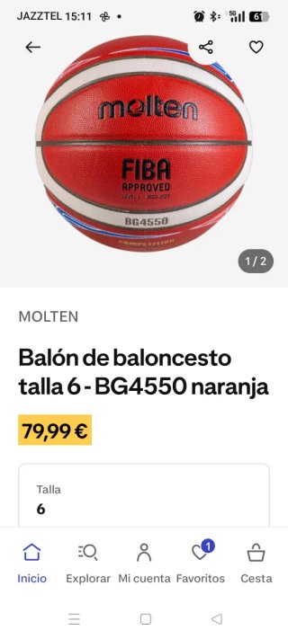 Balón Baloncesto Molten FIBA BG4500 Talla 6