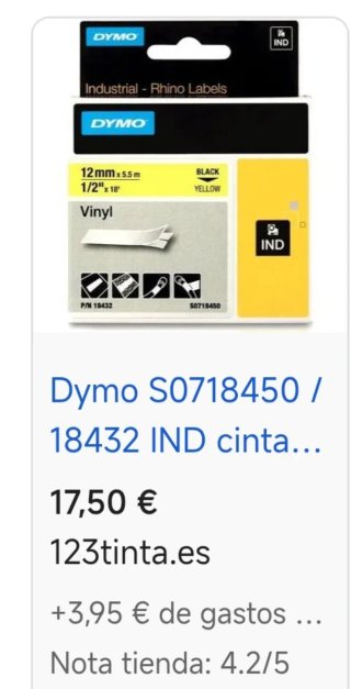 Caja 5 unds Cinta Dymo 12mm Vinyl Negro/Amarillo
