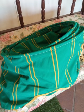 TELA TOLDO TURQUESA RAYAS AMARILLAS
