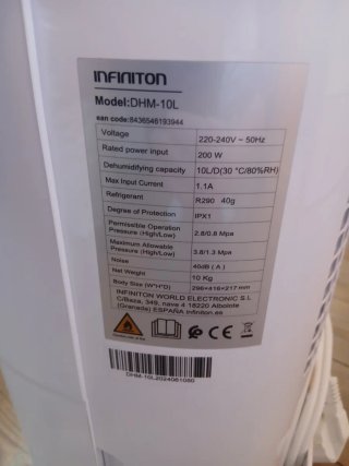 Deshumidificador Infiniton DHM 10L Blanco