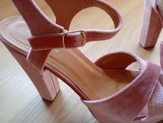 Sandalias tacón terciopelo rosa talla 38