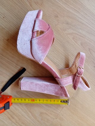 Sandalias tacón terciopelo rosa talla 38