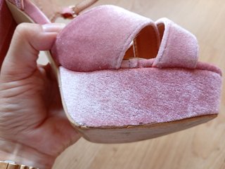 Sandalias tacón terciopelo rosa talla 38