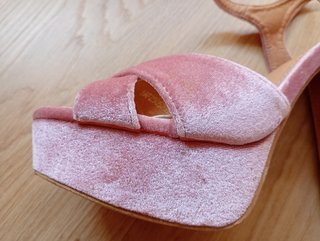 Sandalias tacón terciopelo rosa talla 38
