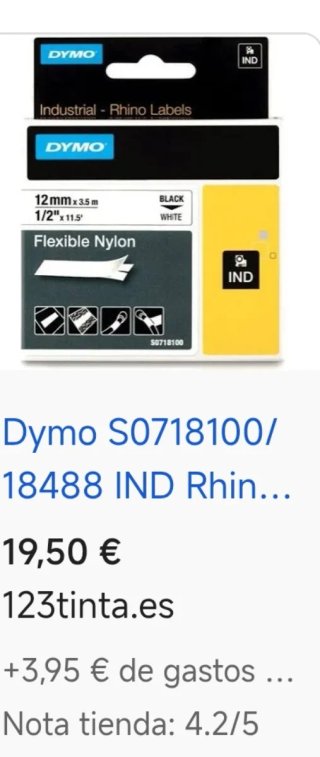 Caja 5 unds Cinta Dymo S0718100 Flexible Nylon IND