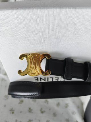 Cinturón Celine Triomphe Hebilla Oro Negro