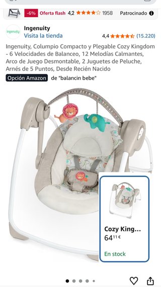 Balancín Columpio Bebe Ingenuity Cozy Kingdom