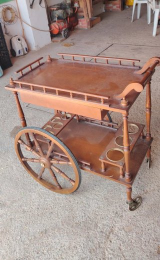 Carrito bar camarera madera rústico ruedas
