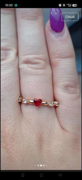 Anello cuore rosso e zirconi oro