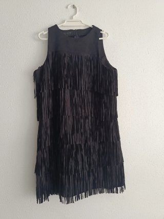 Vestido mini Zara flecos ante talla M