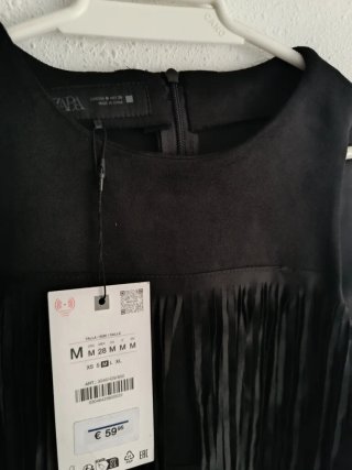 Vestido mini Zara flecos ante talla M