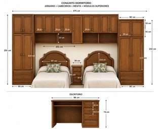 Dormitorio completo de madera - gran capacidad