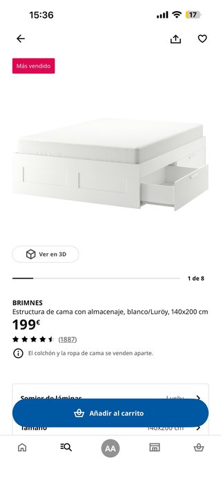Cama Ikea 140x200 con almacenaje