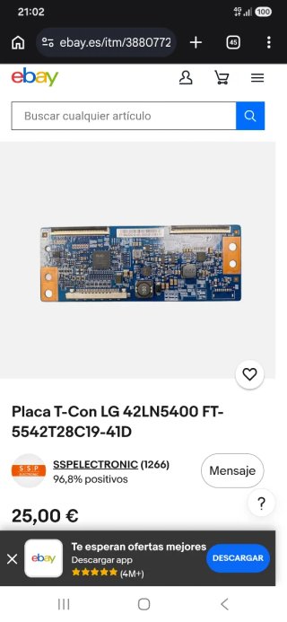 TV LG 42LN5400-ZA con fallo T-con