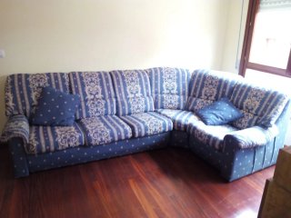 Sofá modular tela azul y beige