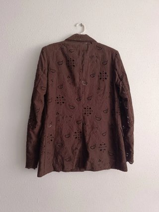 Blazer Zara Recta Hombreras Bordados Perforados