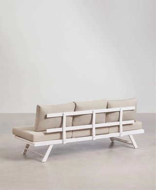 Sofá exterior reclinable beige y blanco