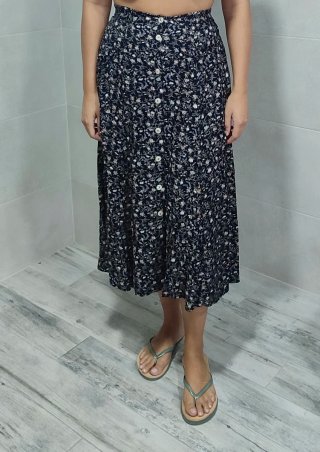 Falda larga vintage floral con botones