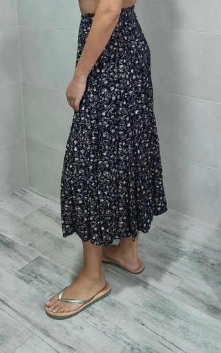Falda larga vintage floral con botones
