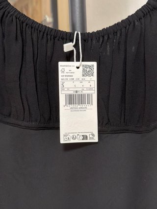 Vestido Mango Escote Fruncido Negro