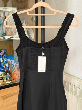 Vestido Mango Escote Fruncido Negro