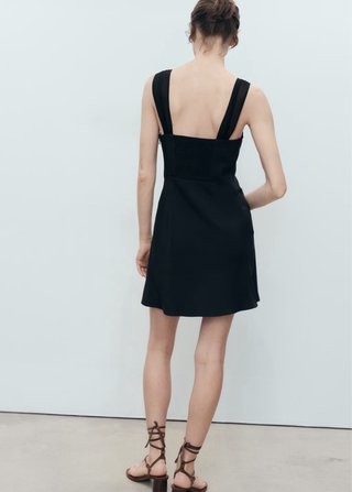 Vestido Mango Escote Fruncido Negro