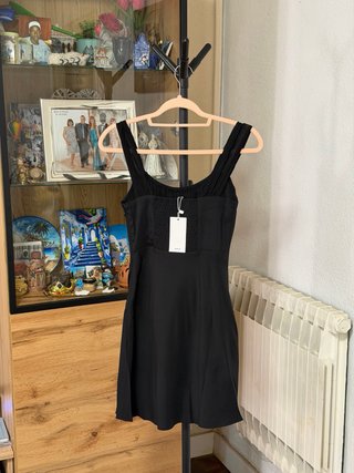 Vestido Mango Escote Fruncido Negro