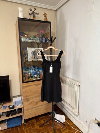 Vestido Mango Escote Fruncido Negro
