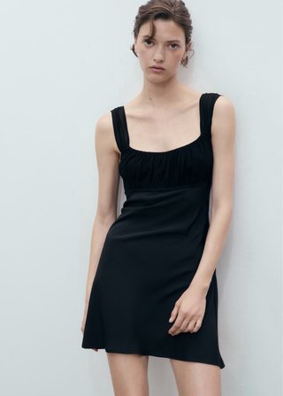 Vestido Mango Escote Fruncido Negro