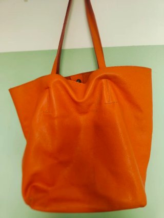Bolso Tote Cuero Vacuno Argentino Naranja