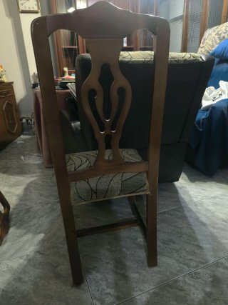 5 Sillas de comedor madera y tela