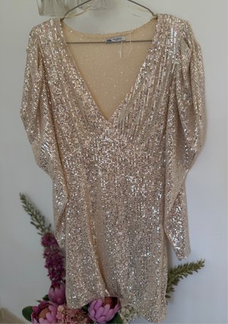 Vestido lentejuelas dorado Zara Talla única