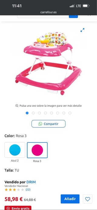 Andador bebé Asalvo rosa