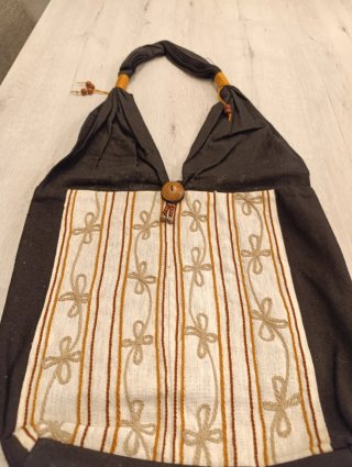 Bolso de tela mujer beige y marrón