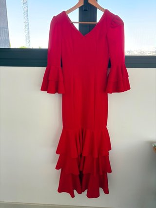 Traje de flamenca rojo volantes