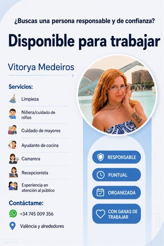 BUSCO TRABAJO | LIMPIEZA, NIÑERA, CAMARERA Y OTROS