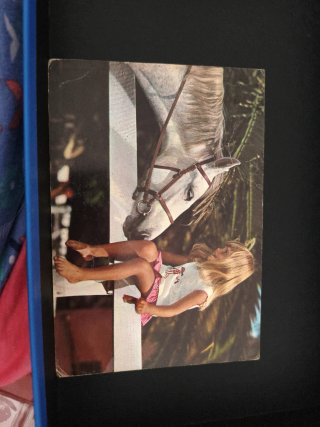 Postal antigua niña y caballo