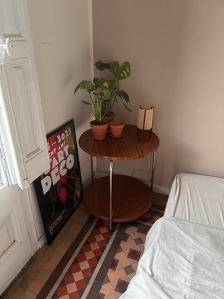 Mesa auxiliar vintage tubular cromada madera