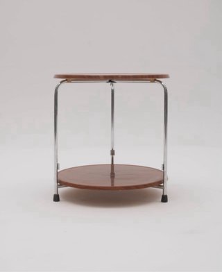 Mesa auxiliar vintage tubular cromada madera