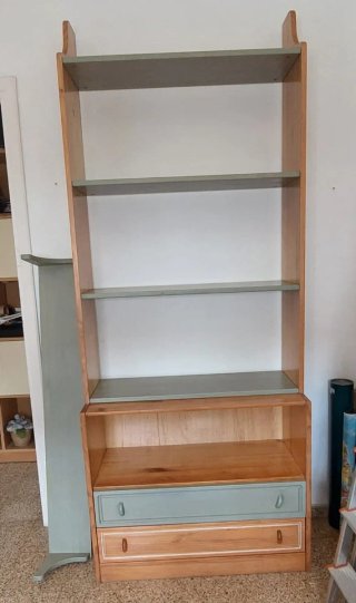 Escritorio + estantería + balda de pino macizo.