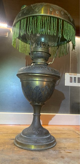 Lampada a olio parigina in ottone con vetro