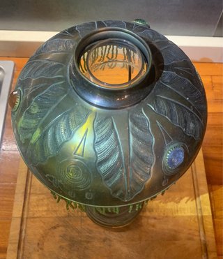 Lampada a olio parigina in ottone con vetro
