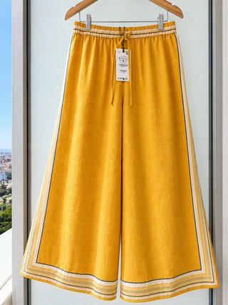 Pantalón Zara Lino Amarillo Talla M